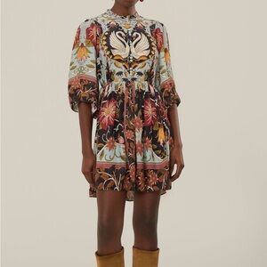 FARM Rio Print Dress with Swan Motif